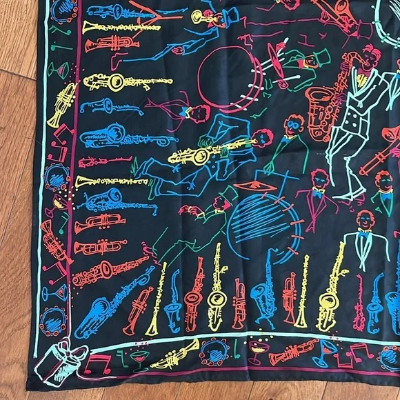 Vintage Perry Ellis Music Mardi Gras Square Silk Scarf - Picture 5 of 8
